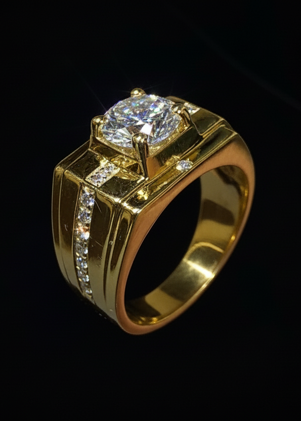 Imperial Gold Men's Ring with Center Diamond