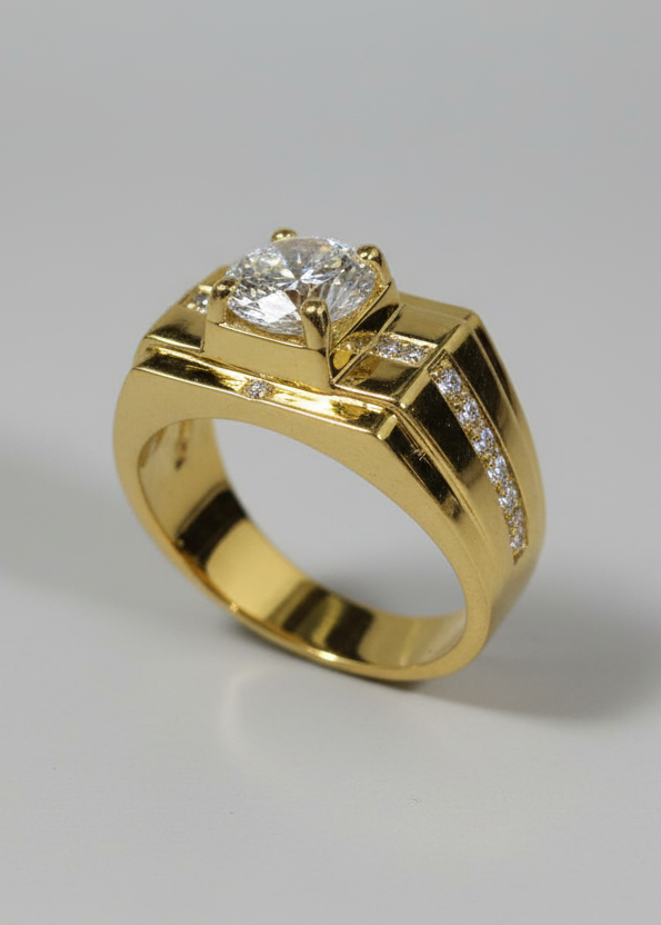 Imperial Gold Men's Ring with Center Diamond
