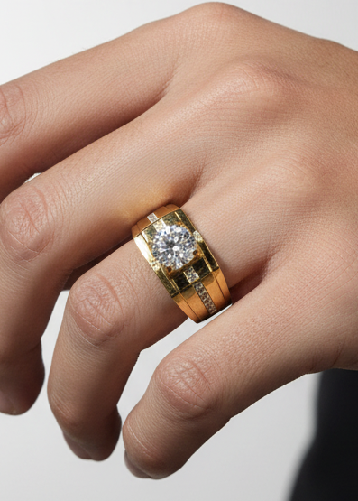 Imperial Gold Men's Ring with Center Diamond