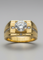 Imperial Gold Men's Ring with Center Diamond