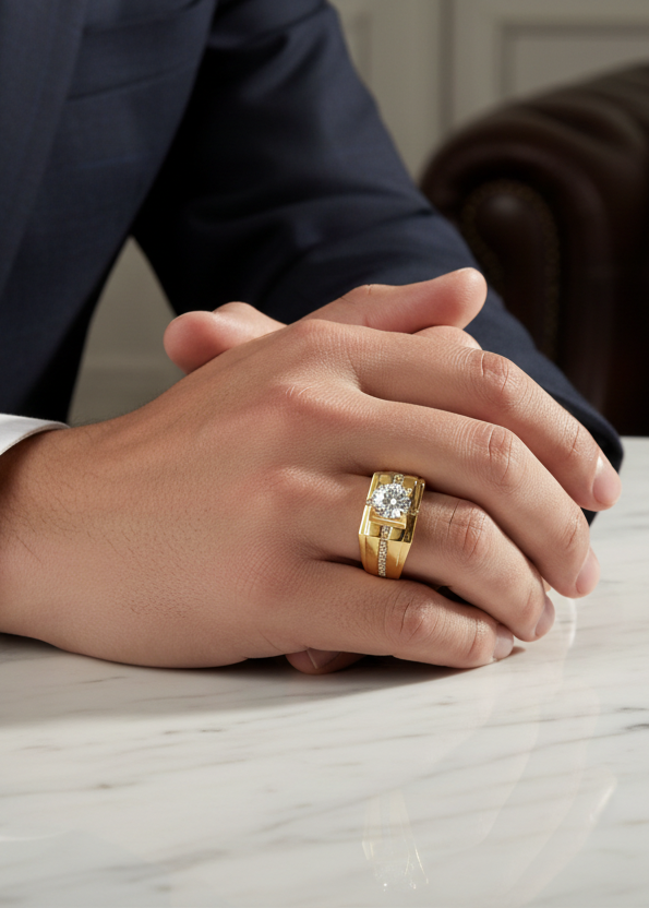 Imperial Gold Men's Ring with Center Diamond