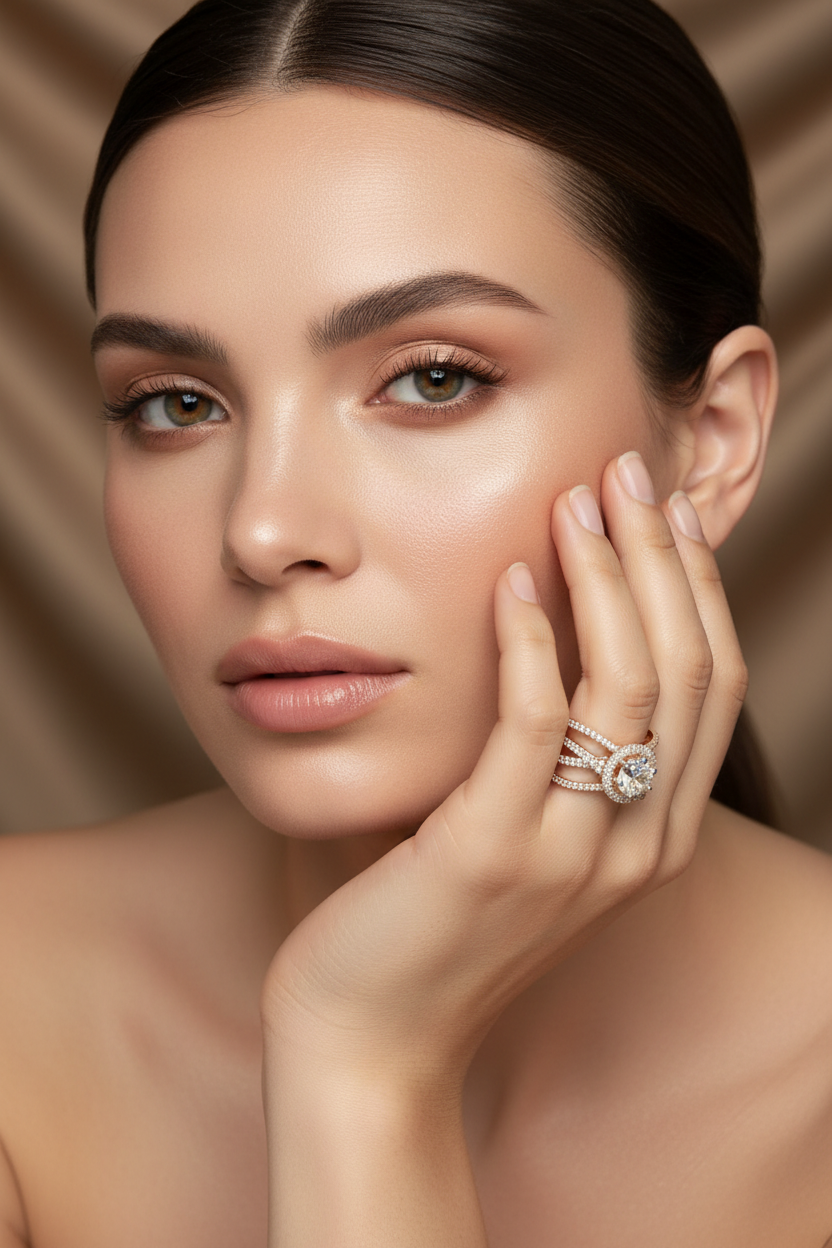 Round Brilliant Spindle Diamond Ring with Pavé Band