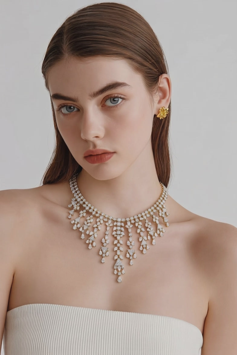 Royal Diamond Waterfall Necklace Set