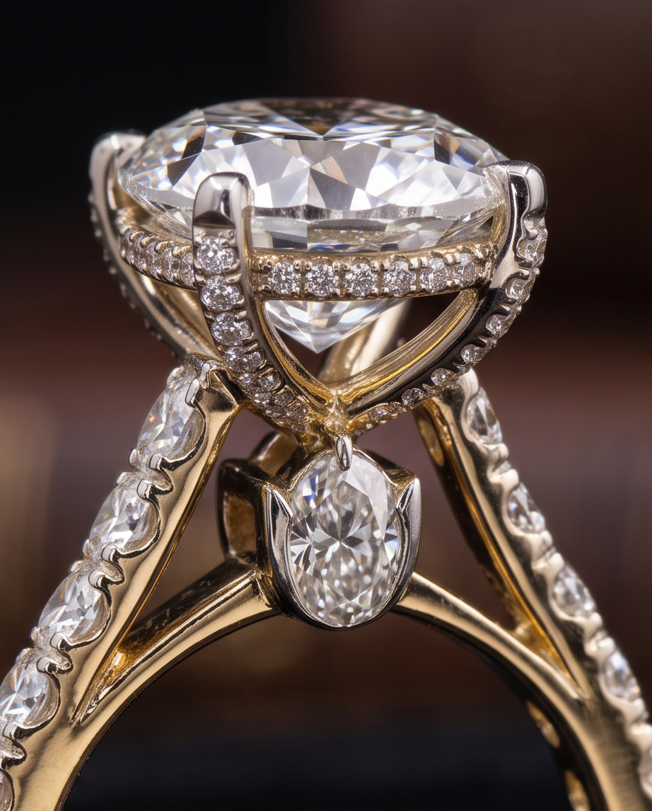 Premium Oval Solitaire Ring with Hidden Halo