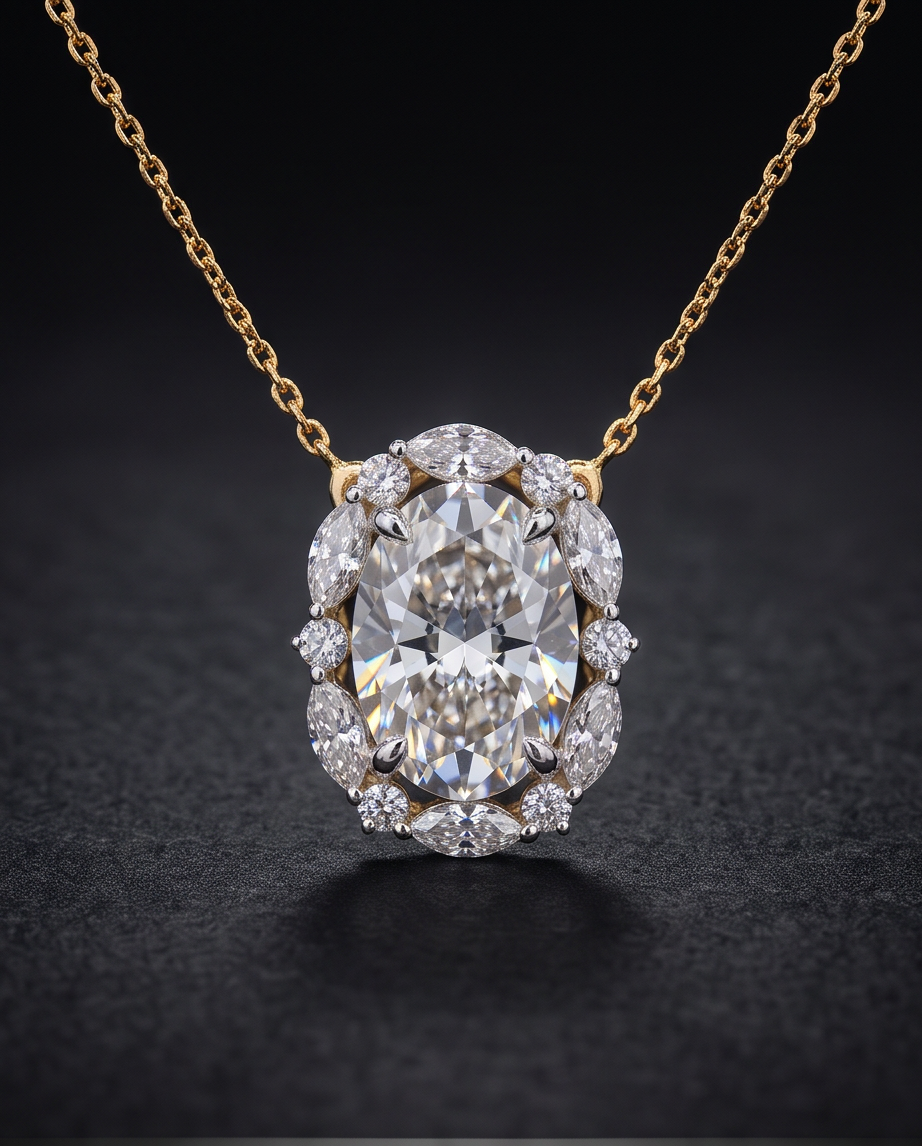 Oval Diamond Statement Pendant with Chain