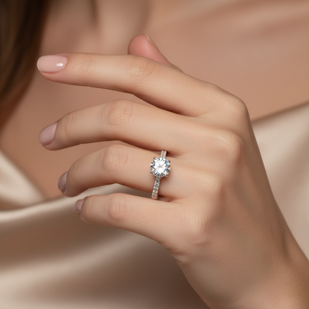 Solitaire Ring with Pavé Loop Band