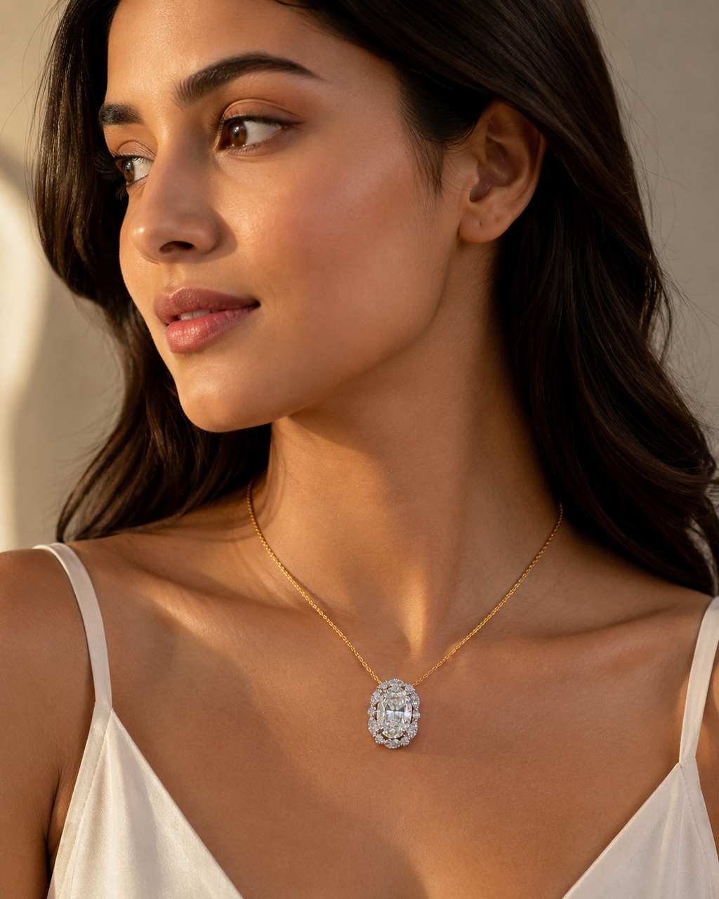 Oval Diamond Statement Pendant with Chain