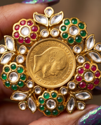 Antique Gold Coin Ring with Handcrafted Meenakari Ring
