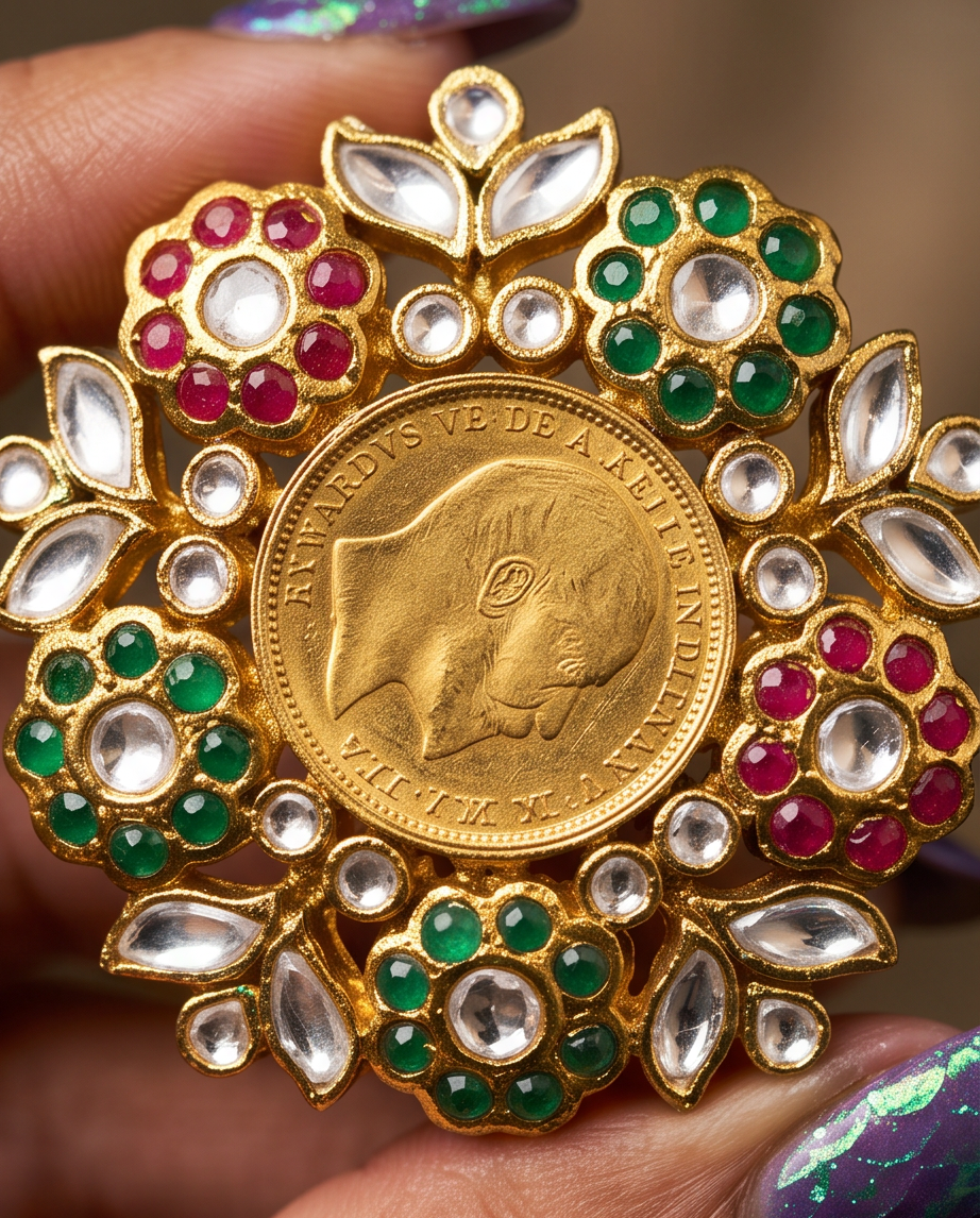 Antique Gold Coin Ring with Handcrafted Meenakari Ring