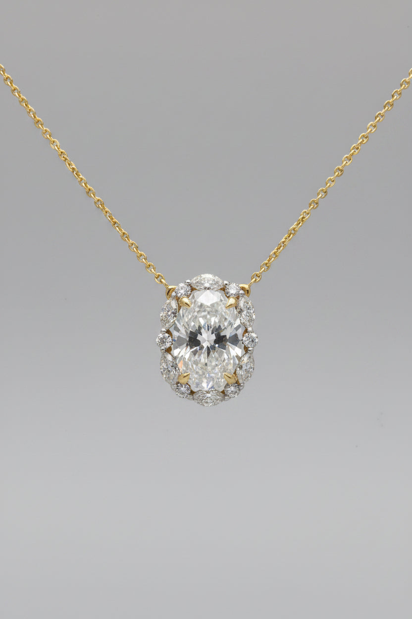 Oval Diamond Statement Pendant with Chain