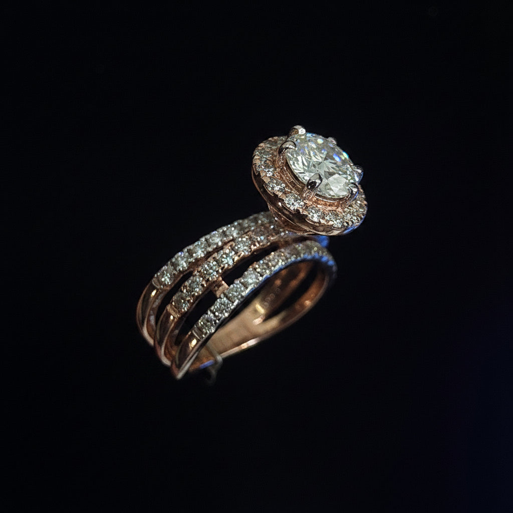 Round Brilliant Halo Diamond Ring with Pavé Band