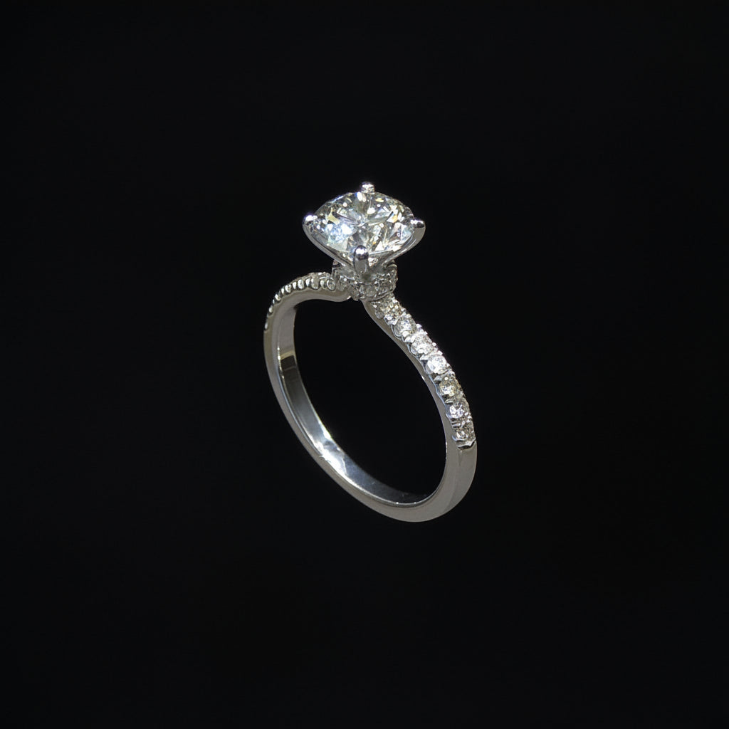 Solitaire Ring with Pavé Loop Band