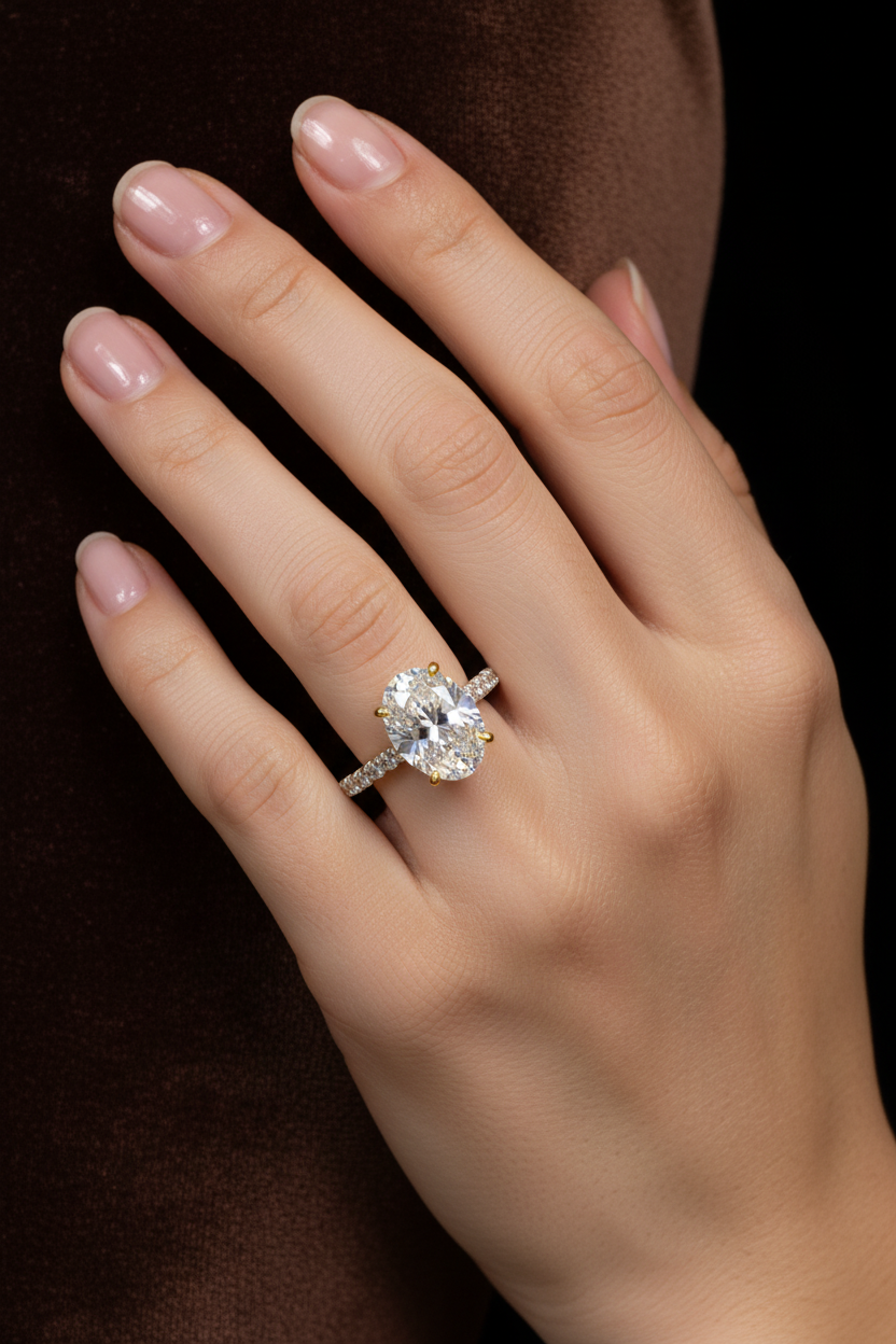 Premium Oval Solitaire Ring with Hidden Halo