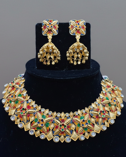 22 karat Gold Meenakari Necklace Set