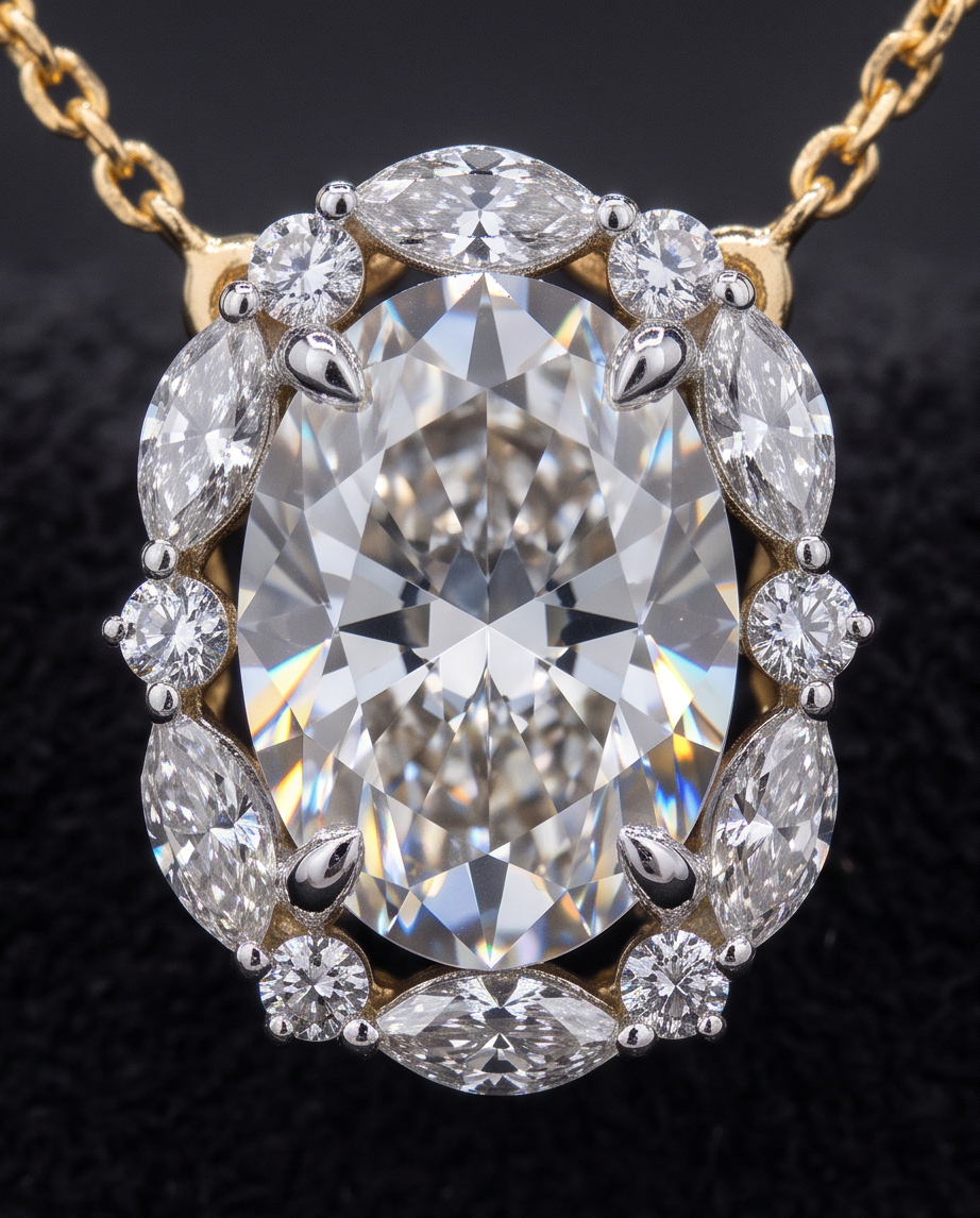 Oval Diamond Statement Pendant with Chain