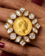 Regal Gold Coin Ring Featuring Traditional Kundan Art