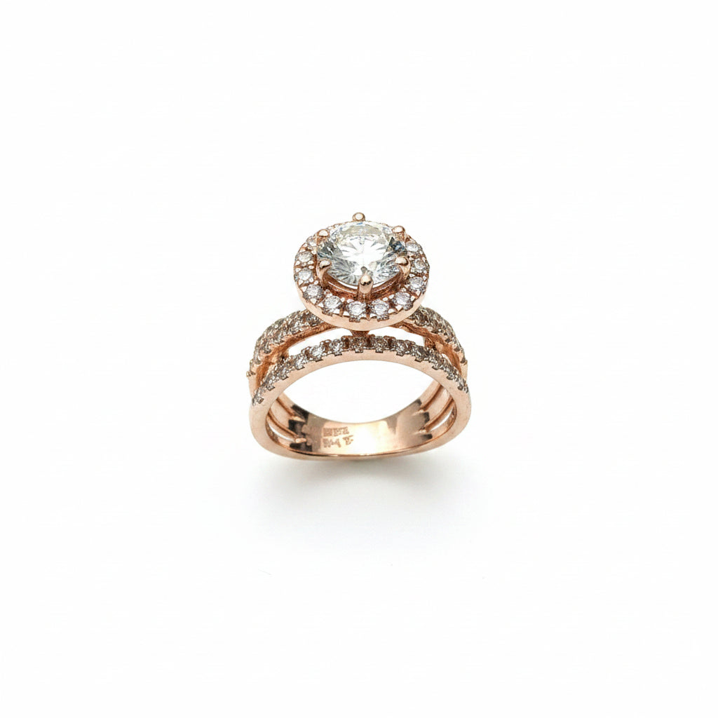 Round Brilliant Halo Diamond Ring with Pavé Band