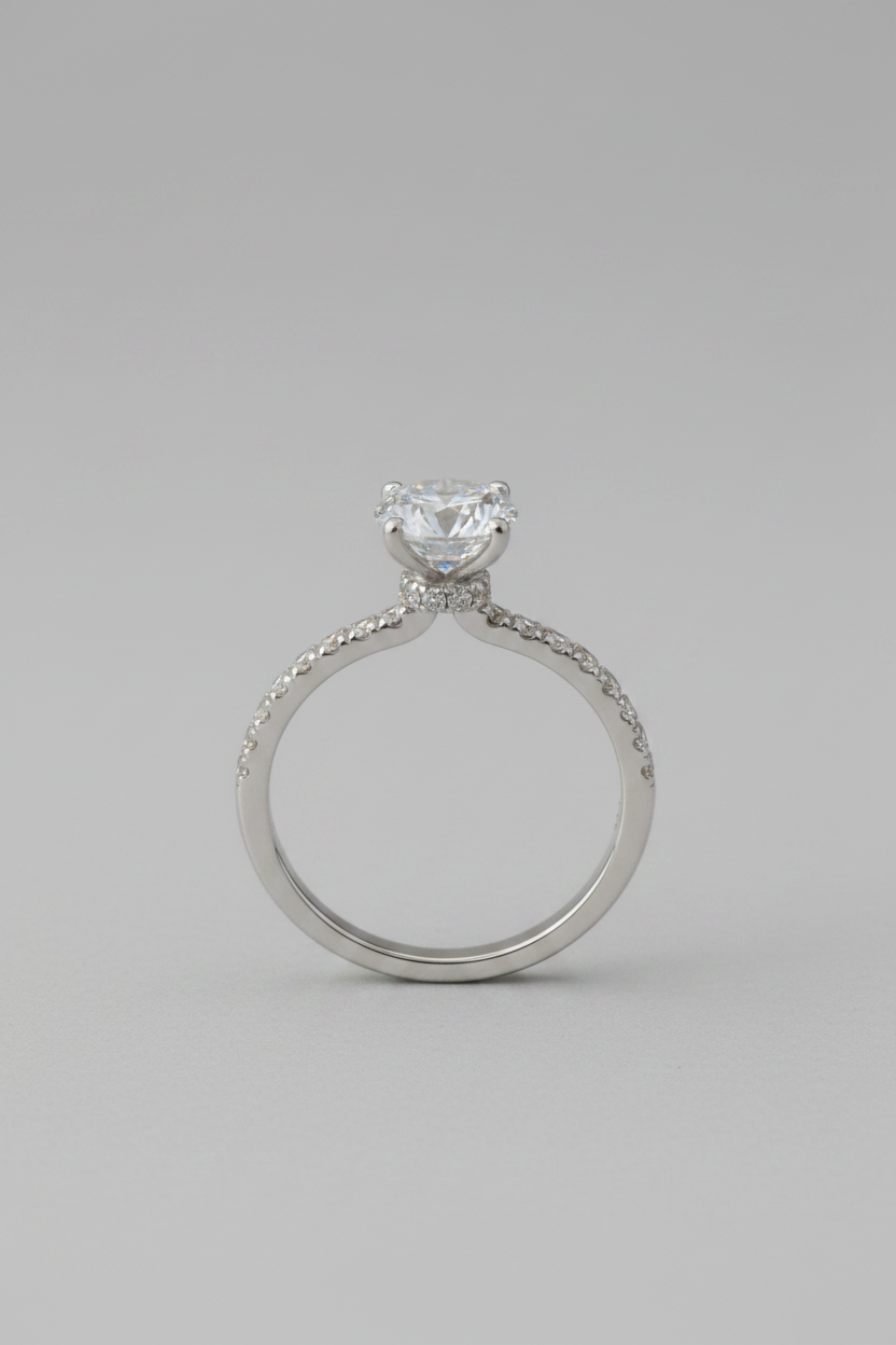 Solitaire Ring with Pavé Loop Band