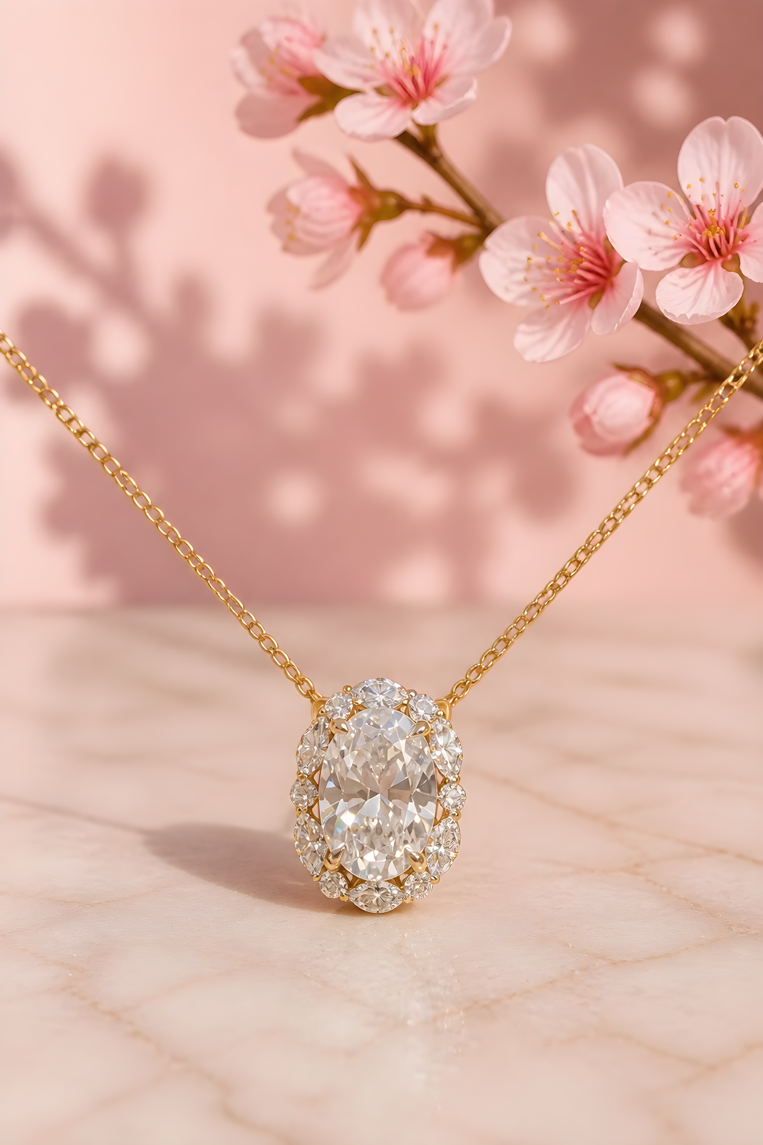 Oval Diamond Statement Pendant with Chain