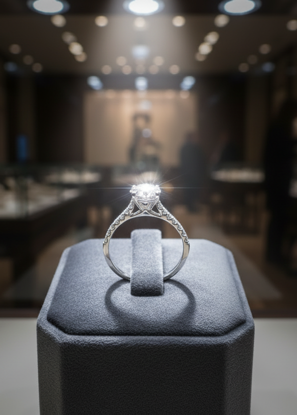 Crystal Ring with Pavé Band