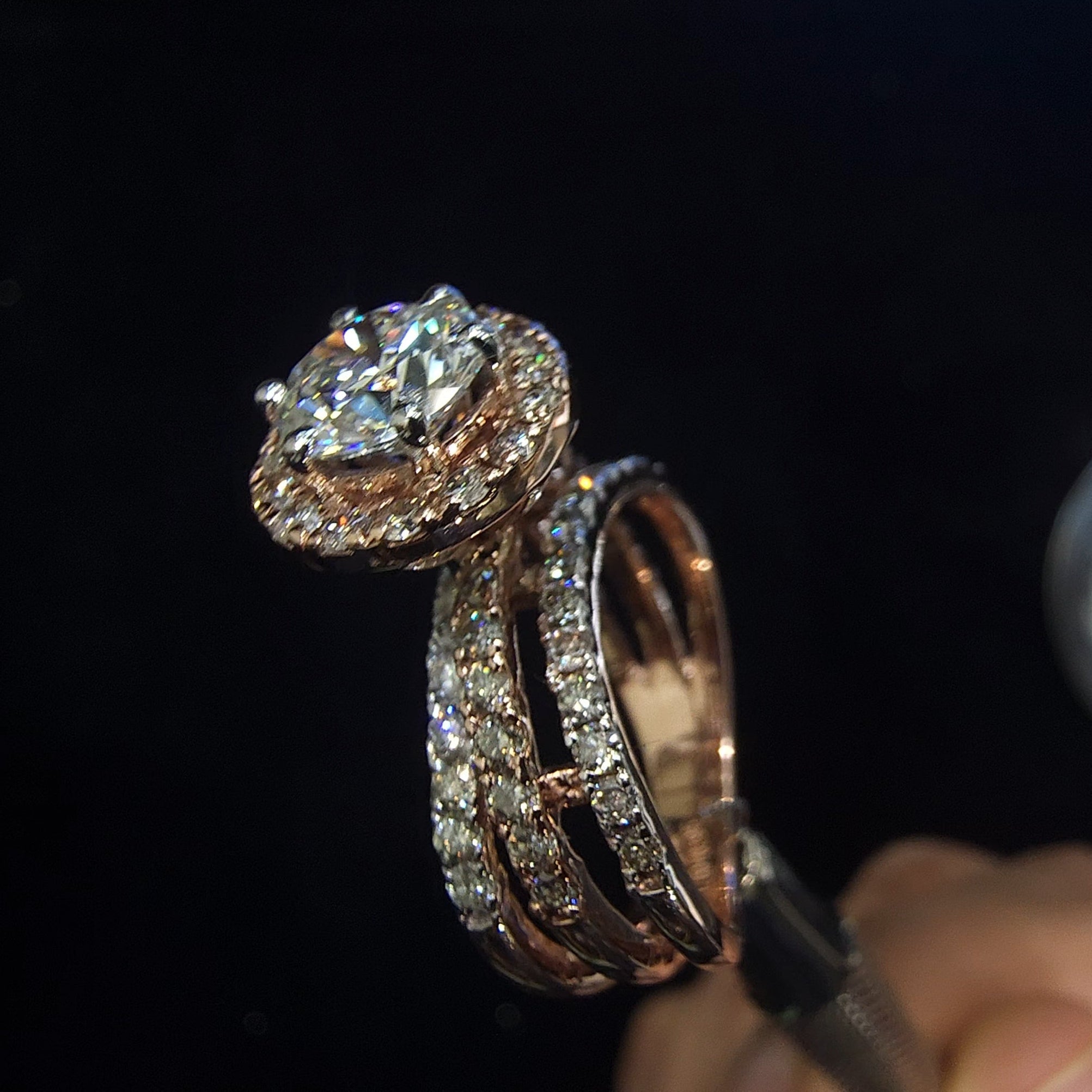 Round Brilliant Halo Diamond Ring with Pavé Band