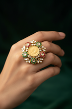 Antique Gold Coin Ring with Handcrafted Meenakari Ring