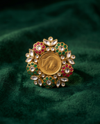 Antique Gold Coin Ring with Handcrafted Meenakari Ring
