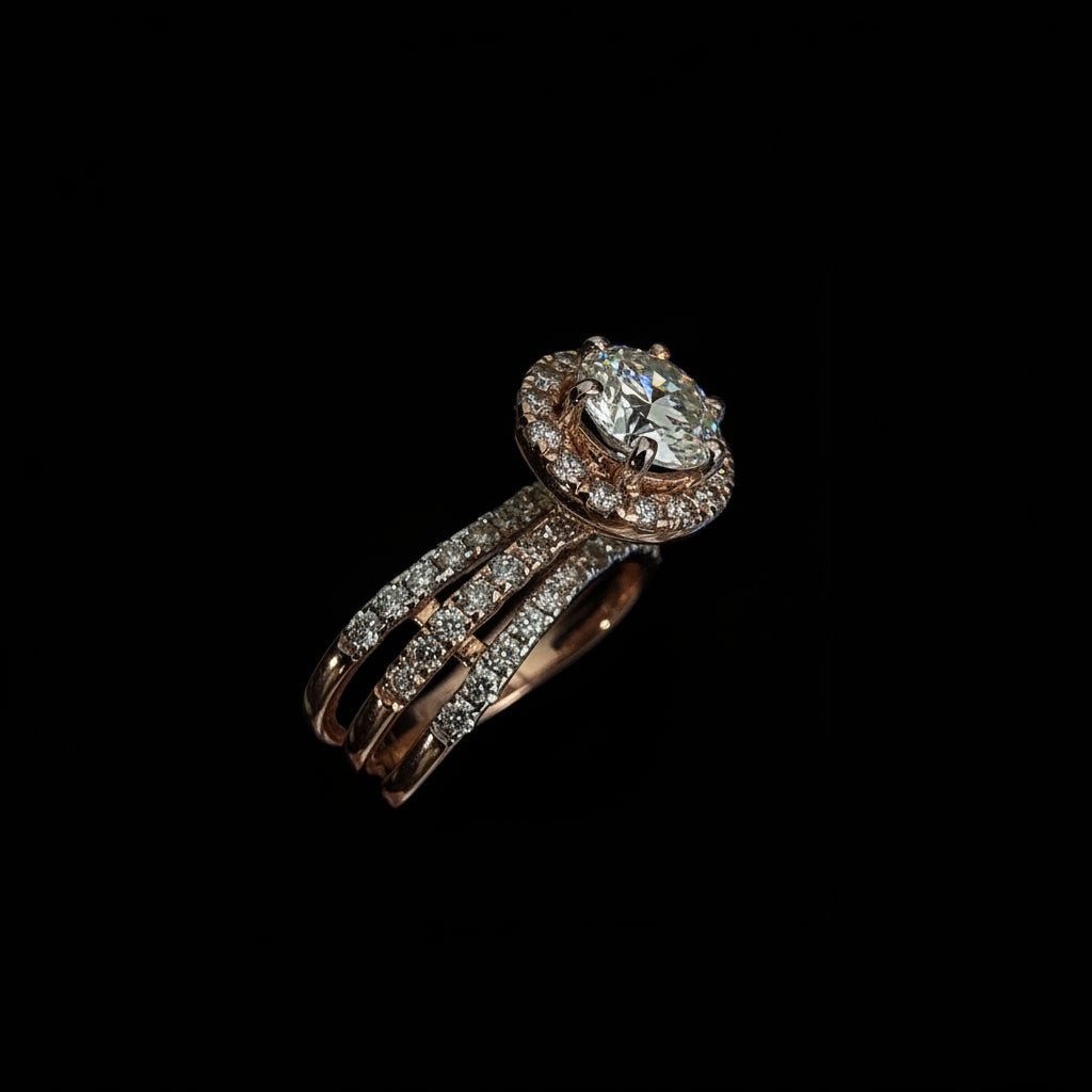 Round Brilliant Halo Diamond Ring with Pavé Band