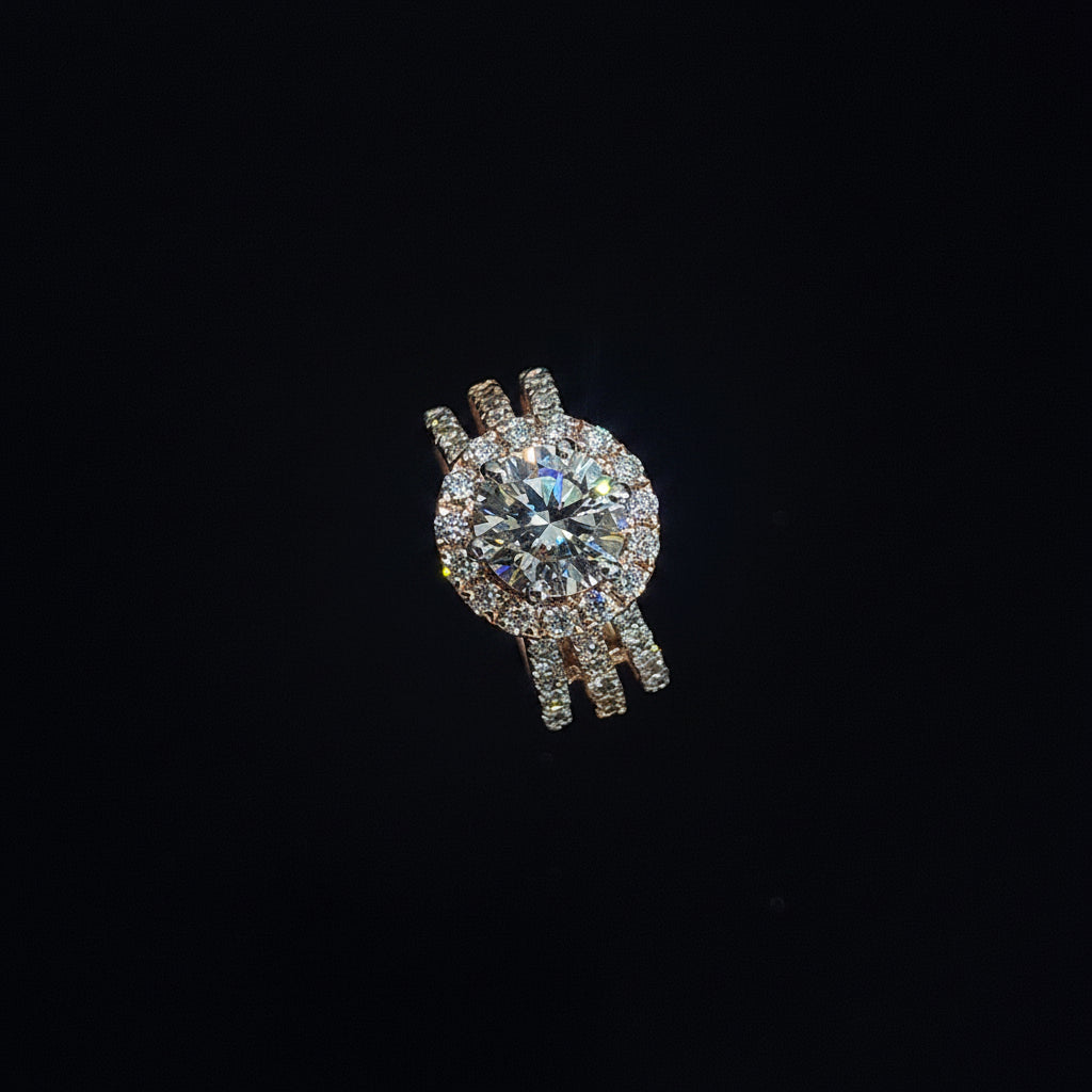 Round Brilliant Halo Diamond Ring with Pavé Band
