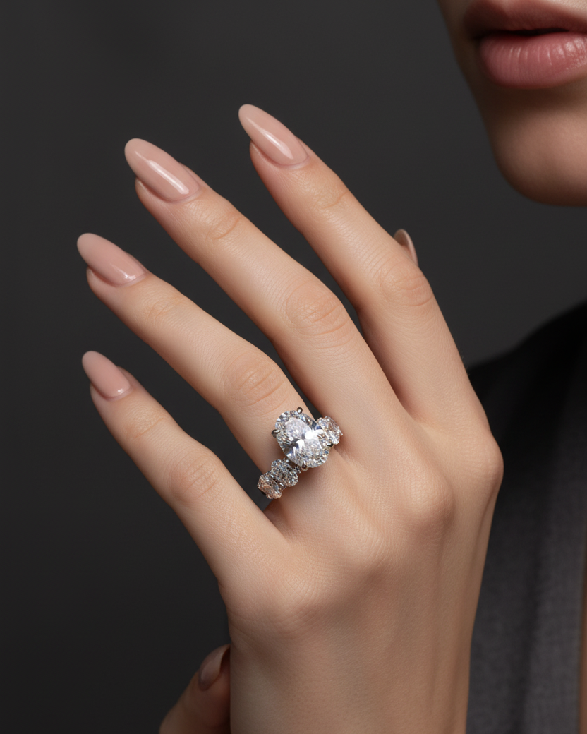 Crowned Oval Solitaire Ring