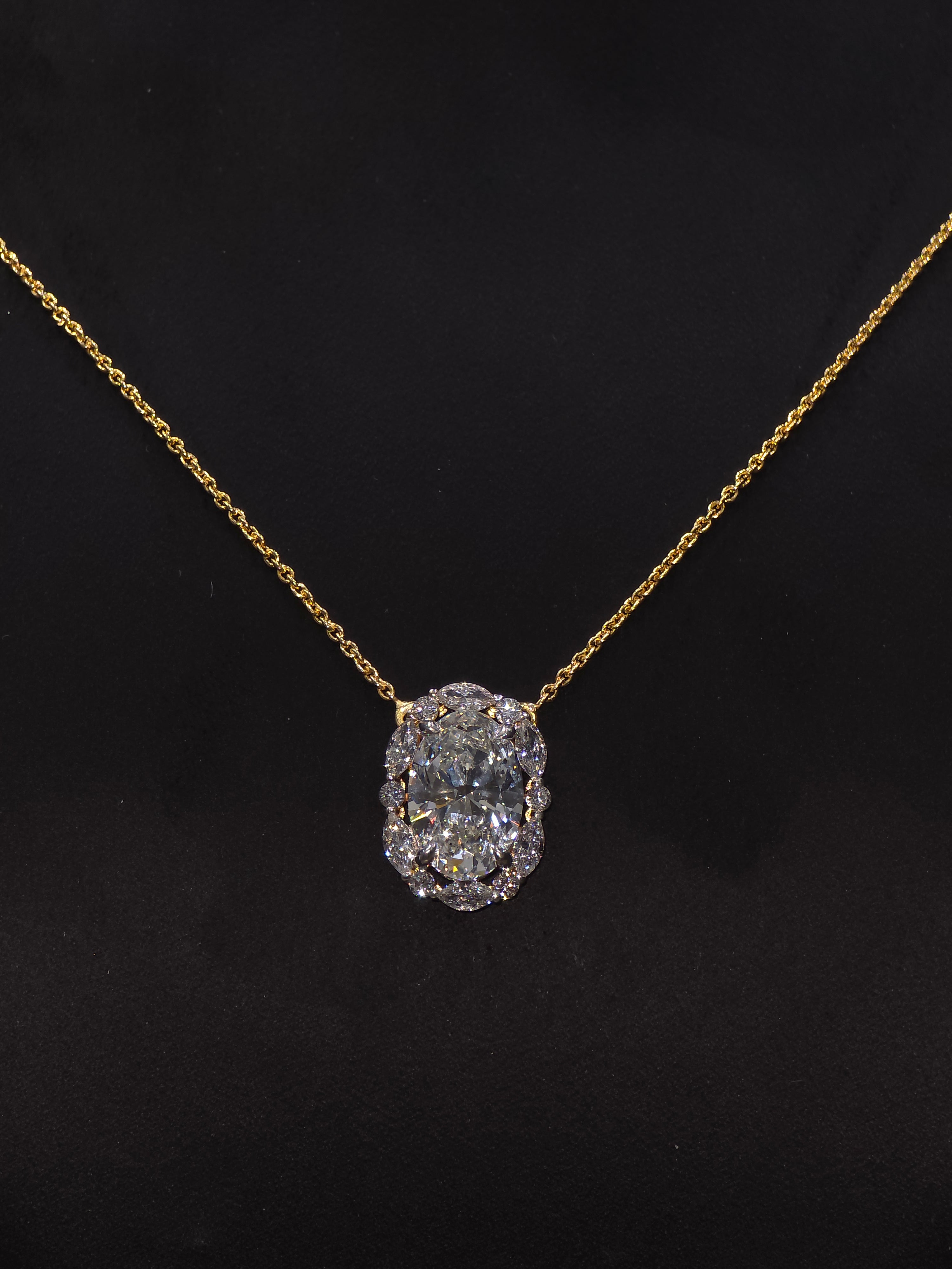 Oval Diamond Statement Pendant with Chain