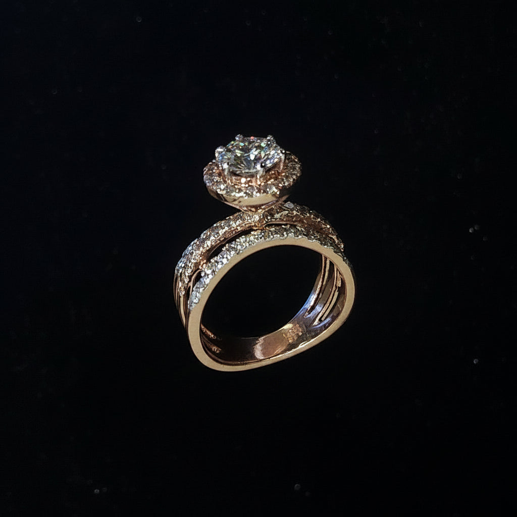 Round Brilliant Halo Diamond Ring with Pavé Band
