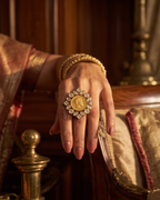 Regal Gold Coin Ring Featuring Traditional Kundan Art