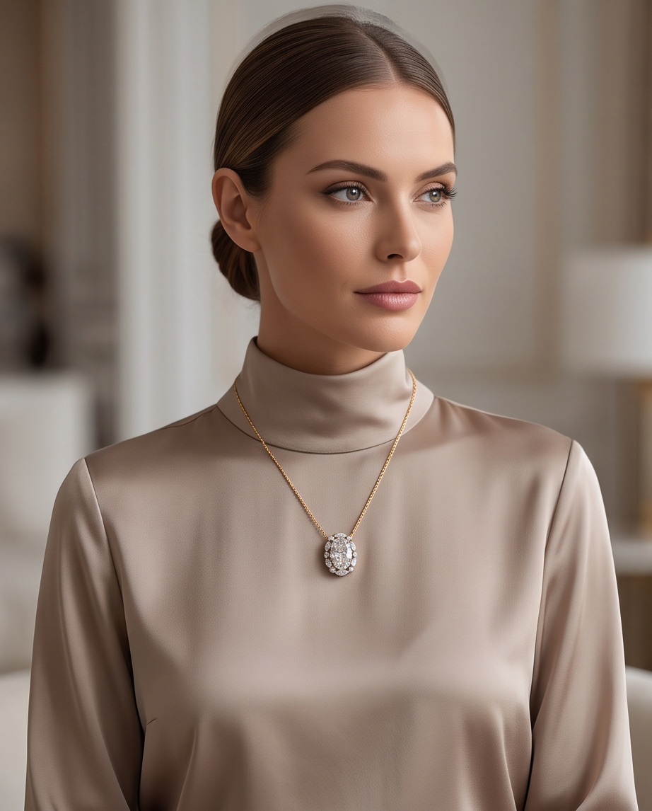 Oval Diamond Statement Pendant with Chain