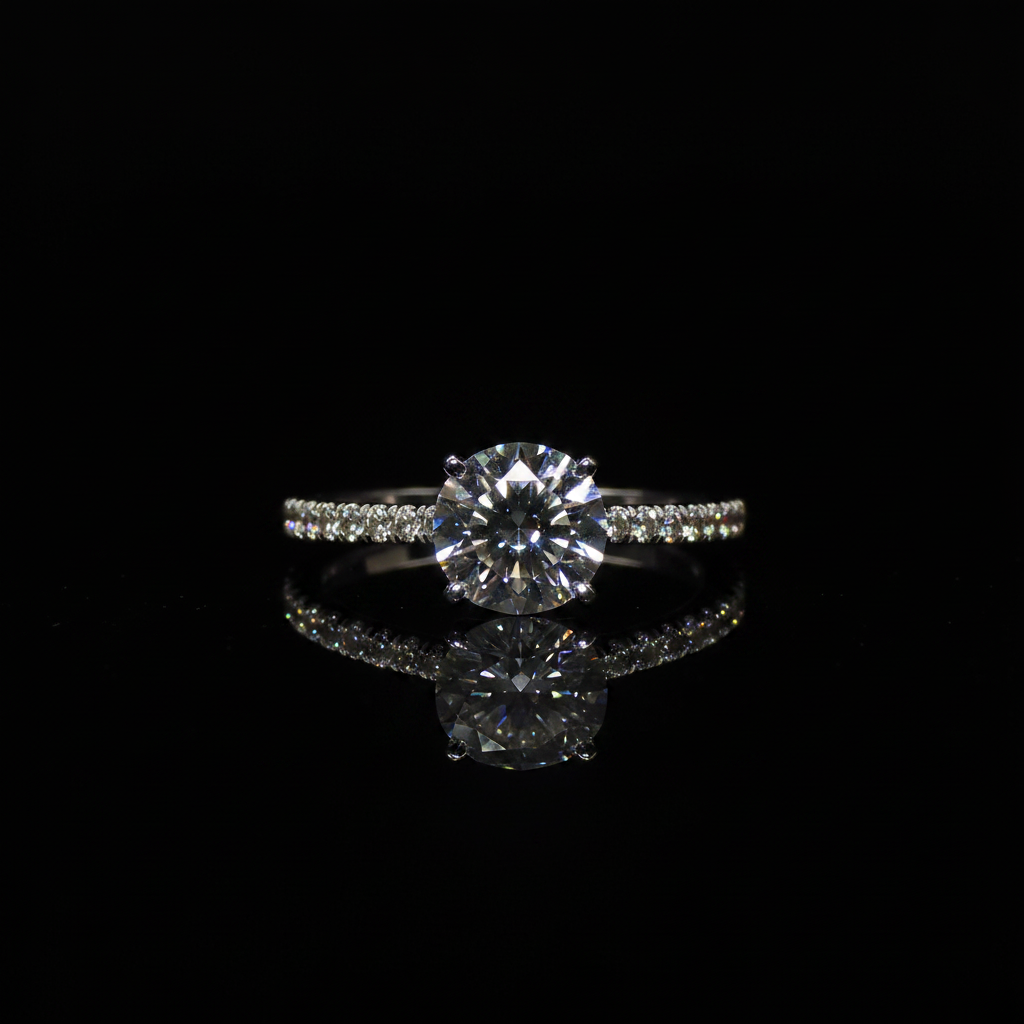 Solitaire Ring with Pavé Loop Band