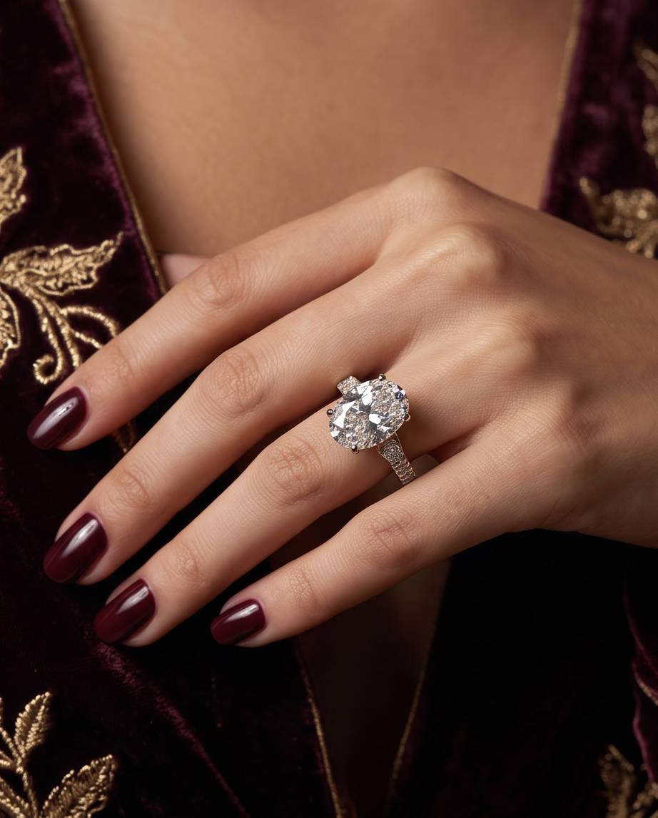 Premium Oval Solitaire Ring with Hidden Halo
