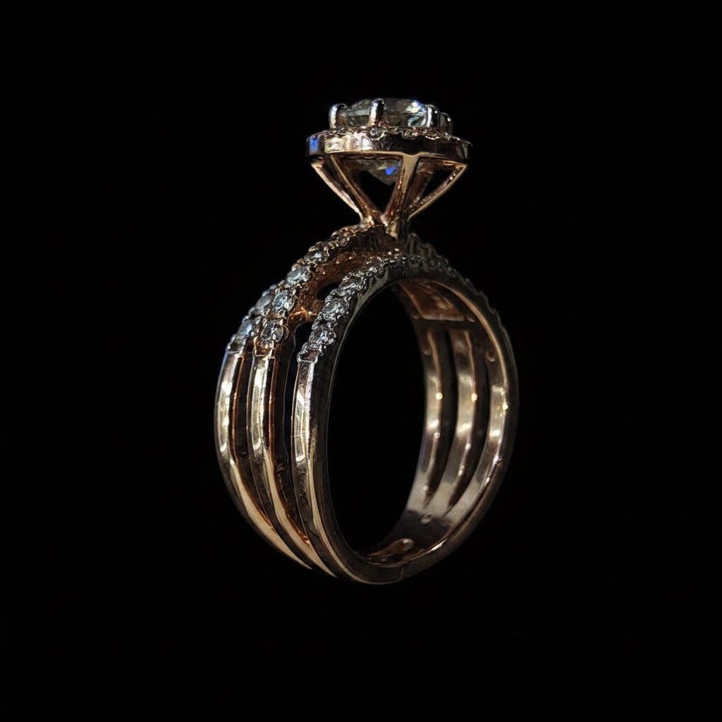 Round Brilliant Halo Diamond Ring with Pavé Band
